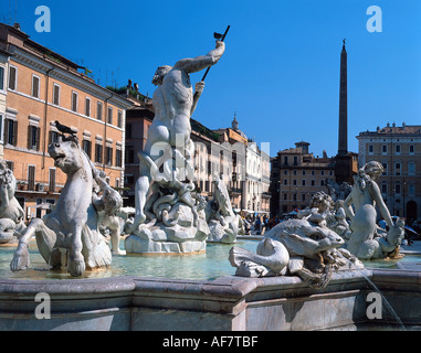 Geografia / viaggi, Italia, Roma, fontane, quattro correnti fontana, Piazza Navona, 1648 - 1651, Sito Patrimonio Mondiale dell'UNESCO, quattro Fiumi della fontana, quattro fiumi, quattro fontana di streaming, granito e marmo, calc pezzo sinterizzato di Giovanni Lorenzo Bernini (1598 - 1680) , Additional-Rights-Clearance-Info-Not-Available Foto Stock