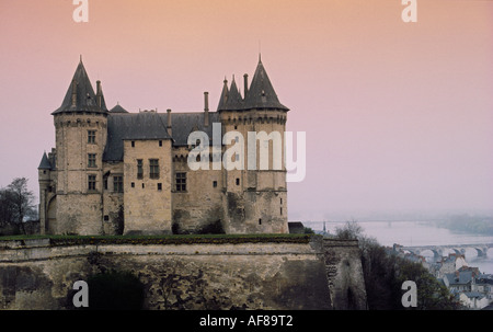 Château de Saumur e Loira e Saumur, Maine-et-Loire Francia Europa Foto Stock