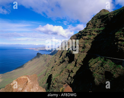 Anden Verde, ripida costa, percorso panoramico tra Agaete e San Nicolás de Tolentino, west coast, Gran Canaria Isole Canarie, a Foto Stock