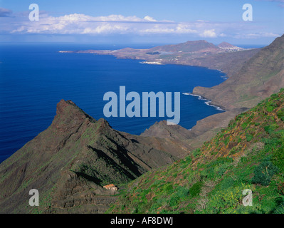 Anden Verde, ripida costa, percorso panoramico tra Agaete e San Nicolás de Tolentino, Galdar e Puerto de las Nieves in backg Foto Stock