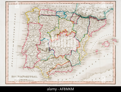 Mappa della Spagna e del Portogallo Foto Stock