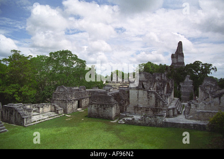 TIKAL GUATEMALA AMERICA CENTRALE Agosto guardando verso il basso sulla complessa di tipo palacial edifici Foto Stock