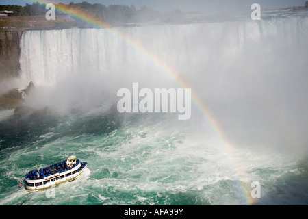 Tour in barca " aiuto della nebbia' avvicinando le Cascate Horseshoe;Niagara Falls;;Ontario Canada;l'America del Nord Foto Stock