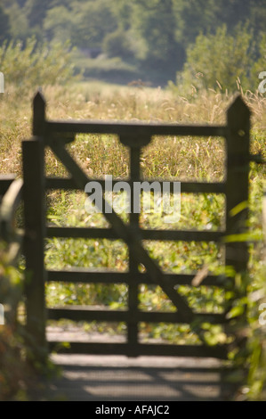 Un cancello in Birdhouse Prato a ricchi di specie watermeadow in Ambleside Cumbria Regno Unito Foto Stock