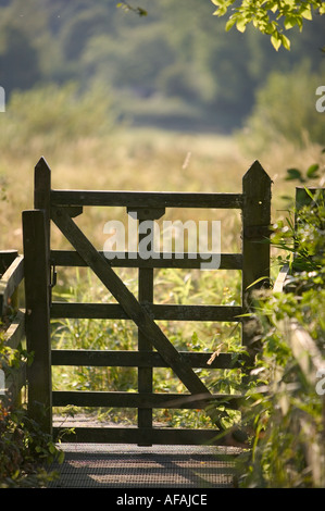 Un cancello in Birdhouse Prato a ricchi di specie watermeadow in Ambleside Cumbria Regno Unito Foto Stock