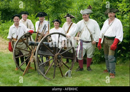 Artiglieria cannone Fort Ticonderoga New York annuale di Grand Encampment rievocazione storica della battaglia decisiva in francese la guerra di indiano Foto Stock