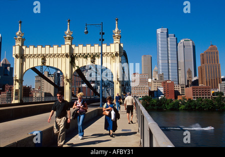 Pennsylvania,PA,Mid Atlantic,Quaker state,Allegheny County,Pittsburgh,Smithfield Street Bridge,cavalcavia,link,collegamento,sopra Monongahela River Connect Foto Stock