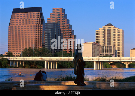 Stevie Ray Vaughan statua, Town Lake, Austin, Texas USA Foto Stock