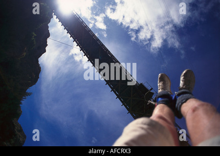 Foto aerea, bungee jumping dal Ponte di Kawarau, vicino a Queenstown, Isola del Sud, Nuova Zelanda Foto Stock