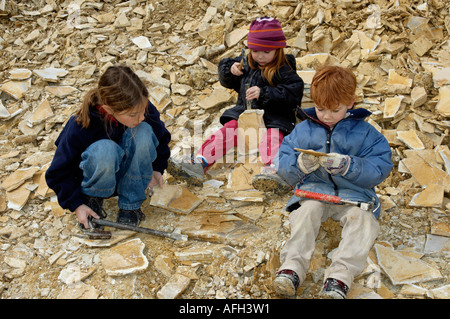 Eichstaett Eichstaett nel Altmuehltal Altmuehltal Alta Baviera Germania i bambini sono la raccolta e la ricerca di fossili in Foto Stock