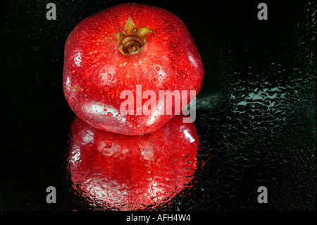 Apple rosso su sfondo nero Foto Stock