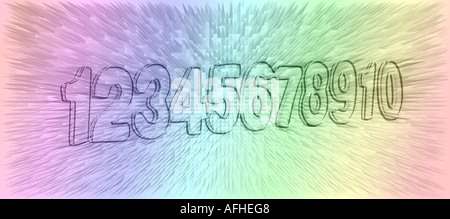 Immagine numerica di numeri uno-dieci shot in studio su una scatola di luce e manipolato sul computer a colori Foto Stock