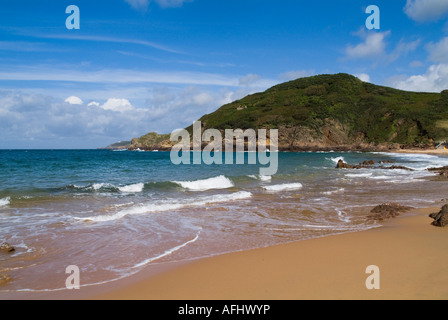 Dh Greve de Lecq ST OUEN JERSEY spiaggia sabbiosa baia sulla costa nord spiagge di capezzagna uk costa onde di sabbia Foto Stock