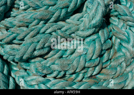 Close-up di dettagli blu-verde marino intrecciato di corda in San Diego, California, Stati Uniti d'America Foto Stock