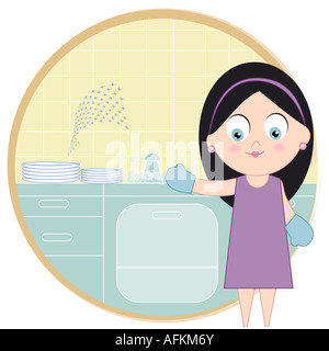 Donna in piedi in cucina Foto Stock