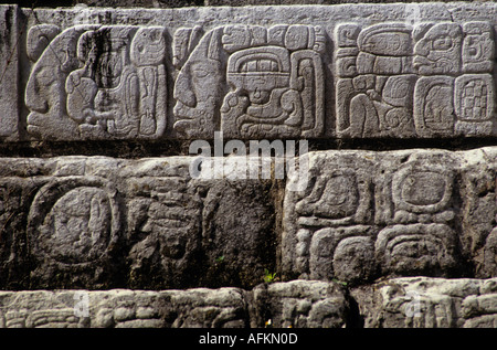 Messico Chiapas Palenque il palazzo maya close up di un intaglio su per le scale Foto Stock