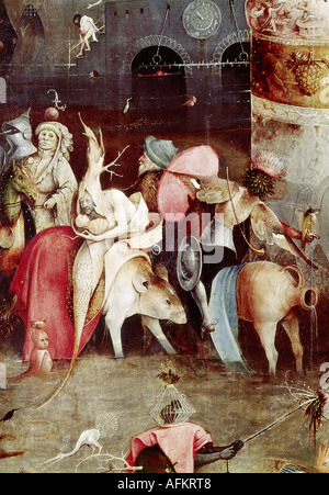 "Belle Arti, Bosch Hieronymus, (circa 1450 - 1516), pittura, "la tentazione di Sant Antonio', pannello centrale, dettaglio, 1505 - Foto Stock