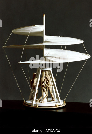 Leonardo da Vinci 15.4.1452 - 2.5.1519, artista italiano, miniatura, elica, Intitur de France, Parigi, elicottero, , Foto Stock