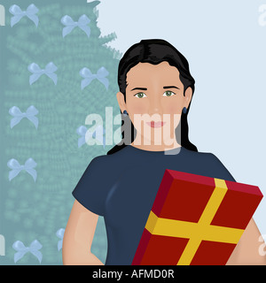 Ragazza con un regalo di Natale Foto Stock