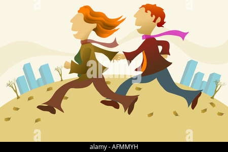 L uomo e la donna in esecuzione Foto Stock