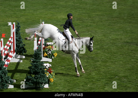 Equestrian show jumping a Calgary Alberta Canada l unità europea di coordinamento operazione co compagno di squadra il lavoro di squadra Foto Stock