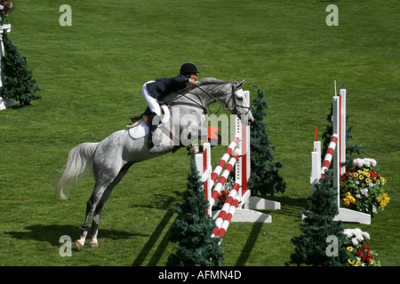 Equestrian show jumping a Calgary Alberta Canada l unità europea di coordinamento operazione co compagno di squadra il lavoro di squadra Foto Stock