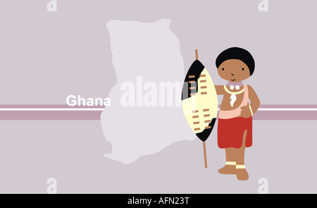 Ragazza in abbigliamento tradizionale vicino a Mappa di Ghana Foto Stock