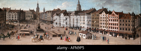 Geografia / viaggio, Germania, città, Monaco, piazze, Marienplatz, 'Der Markt zu München', pittura, artista sconosciuto, 18th secolo, Stadtmuseum München, Foto Stock