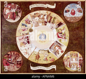 "Belle Arti, Bosch Hieronymus, (circa 1450 - 1516), pittura, "i sette peccati capitali', circa 1480, olio su pannello, 120 cm x 150 Foto Stock