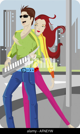 Giovane uomo suonando una chitarra elettrica Foto Stock