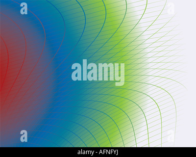 Rainbow sfondo illustrato sovrapposto con una griglia deformata Foto Stock