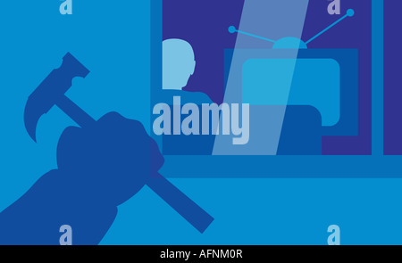 Persona della mano che tiene un martello Foto Stock