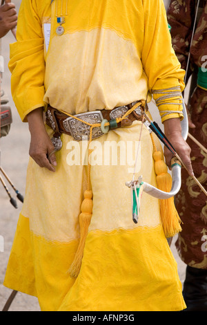 Dettaglio del costume festival Naadam UB Mongolia Foto Stock
