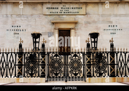 Gate a George Washington Monument, Mount Vernon Place, Baltimore, Maryland, Stati Uniti d'America Foto Stock