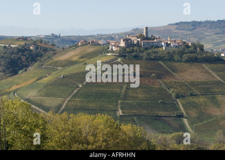 Serralunga d'alba, circondato da vigneti, Piemonte, Italia Foto Stock