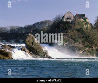 Geografia / viaggi, Svizzera, Schaffhausen Neuhausen, Rheinfall, cascata, il castello di Laufen, 858 menzionata per la prima volta , Additional-Rights-Clearance-Info-Not-Available Foto Stock