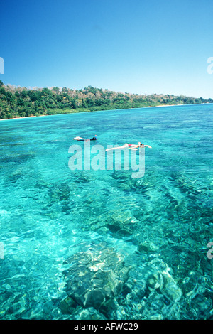 Naturale immagine paesaggistica con un paio di snorkeling in acque Foto Stock