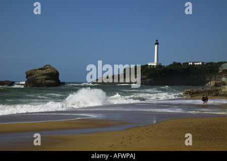 Costa di Biarritz, Francia Europa con il faro Foto Stock