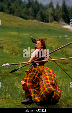 Battle of Culloden, il Clan un gruppo di reenactment scozzese accampamento fine settimana a Glen Croe. Ricreare scene di battaglia Scozia anni '90 Regno Unito HOMER SYKES Foto Stock