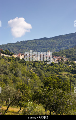 La cittadina collinare di clan della valle Tinee Alpes Maritimes Francia Foto Stock