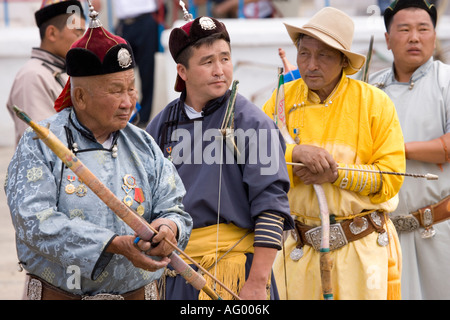 Tiro con l'arco concorrenza festival Naadam UB Mongolia Foto Stock