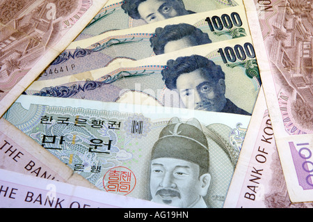 Le valute asiatiche lo yen giapponese e la Corea del Sud ha vinto Foto Stock