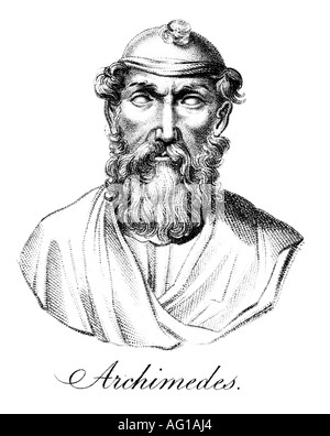 Archimede, circa 285 - 212 A.C. il matematico greco, ritratto, incisione, Londra 1811, , artista del diritto d'autore non deve essere cancellata Foto Stock