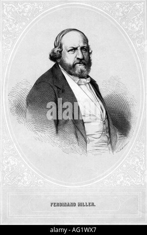 Hiller, Ferdinand, 24.10.1811 - 10.5.1885, compositore tedesco, mezza lunghezza, baia di incisione Krüll, 19th secolo, direttore d'orchestra, insegnante di musica, Kull, Kruell, , Foto Stock