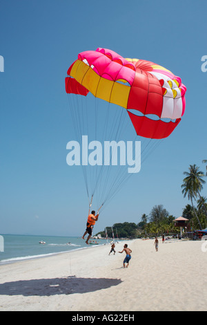 Il parasailing a Batu Ferringhi Beach, Penang, Malaysia Foto Stock