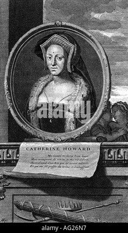 Catherine Howard, 1520/1525 - 13.2.1542, regina consorte di Inghilterra 28.7.1540 - 13.2.1542, ritratto, incisione di Vermeulen dopo la verniciatura da Adrian van der Werff (1659 - 1722), quinta moglie di Enrico VIII, Tudor, XVI secolo, , artista del diritto d'autore non deve essere cancellata Foto Stock