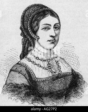 Catherine Howard, 1520/1525 - 13.2.1542, regina consorte d'Inghilterra 28.7.1540 - 13.2.1542, ritratto, incisione, 19th secolo, 5th moglie di Enrico VIII, Tudor, , Foto Stock