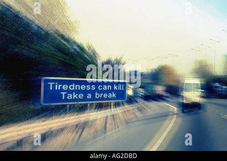 Autostrada del Regno Unito la stanchezza può uccidere prendere un segno di rottura Foto Stock