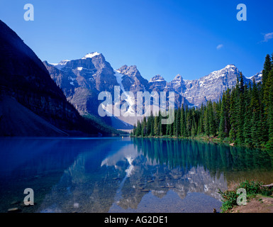 Il Moraine Lake il Parco Nazionale di Banff Alberta Canada Foto Stock