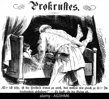 Geografia/viaggio, Germania, politica, legge antisocialista, 1878, caricatura, 'Prokrustes', incisione, 'Berliner Welpen', 1878, , Foto Stock